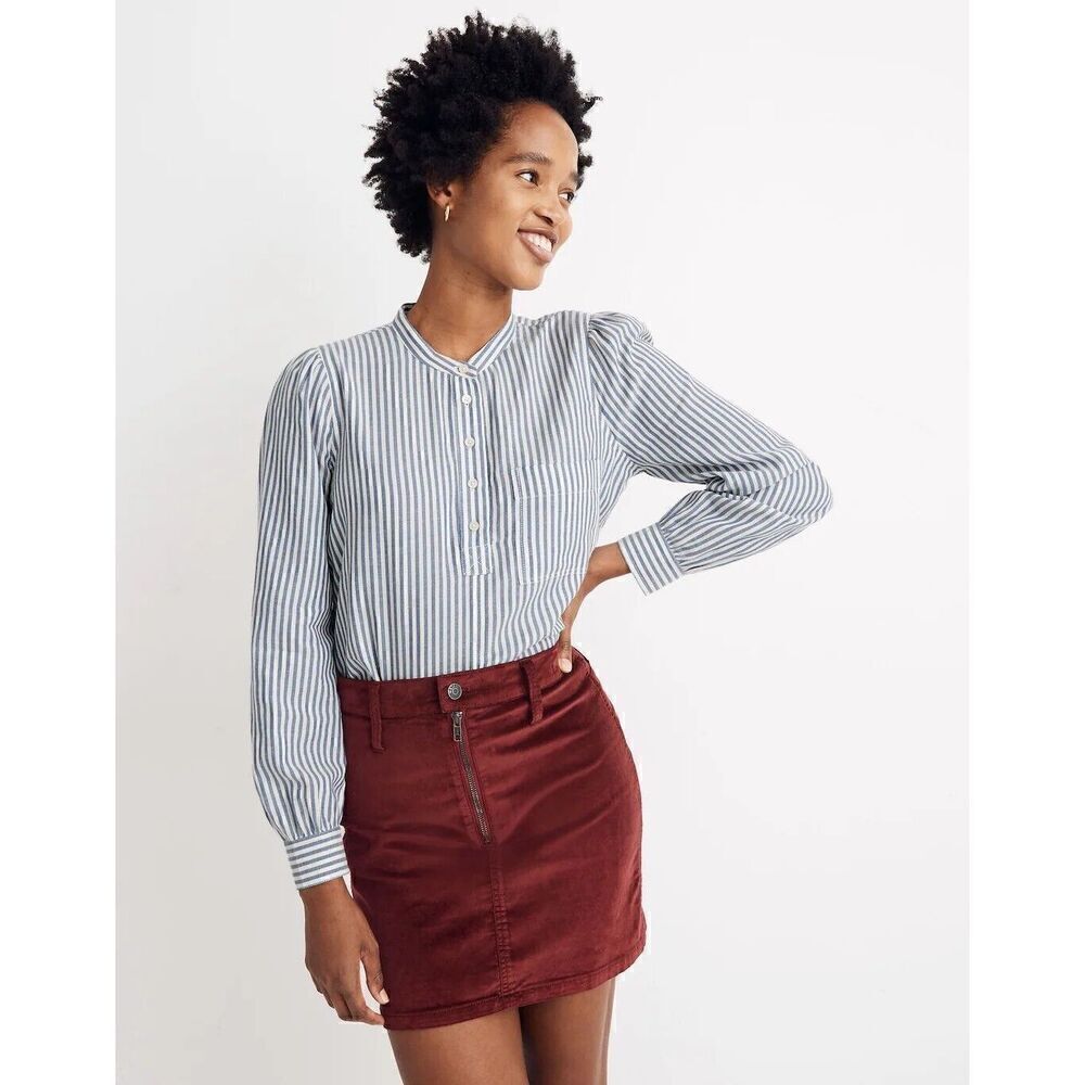 Madewell | Puff-Sleeve Popover Shirt in Railroad Stripe Size XXS